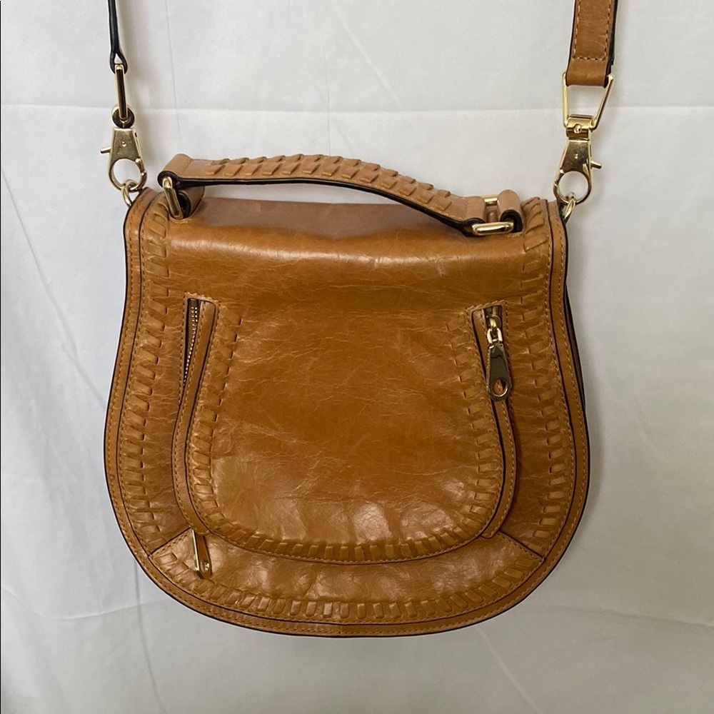 REBECCA MINKOFF Tan Crossbody Bag Stitching and Adjustable Strap